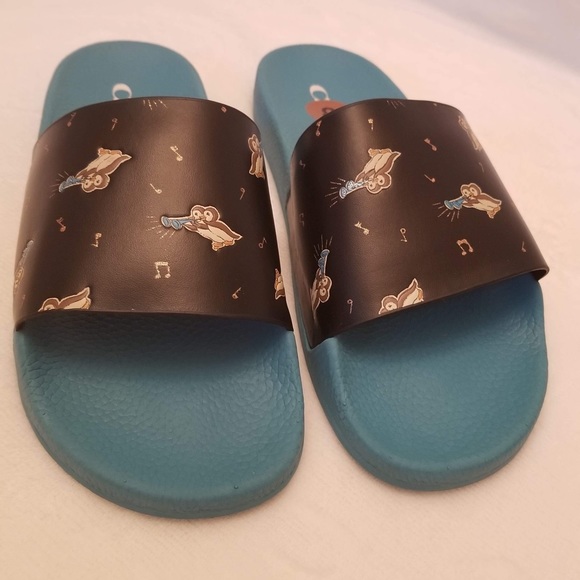 Wmns sz 8 COACH Udele Bird Printed Water Resistant Pool Slides - Picture 5 of 7